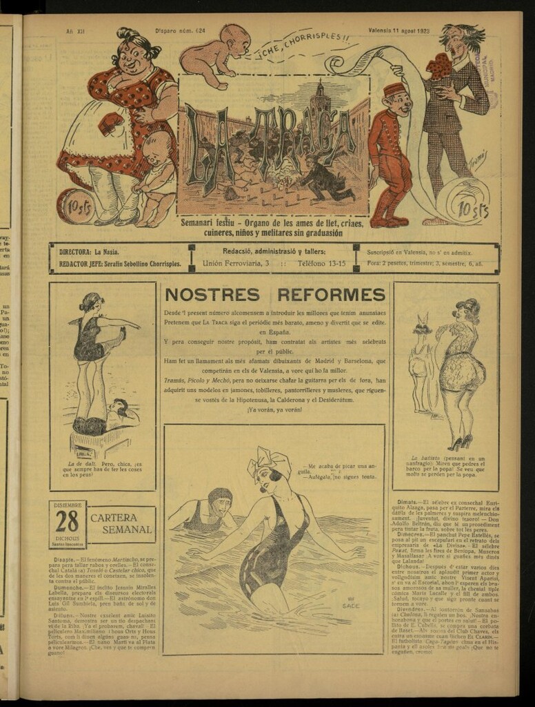 Miniatura de La Traca : semanari bilingüe festiu y lliterari de de 11 de agosto de 1923, nº 624
