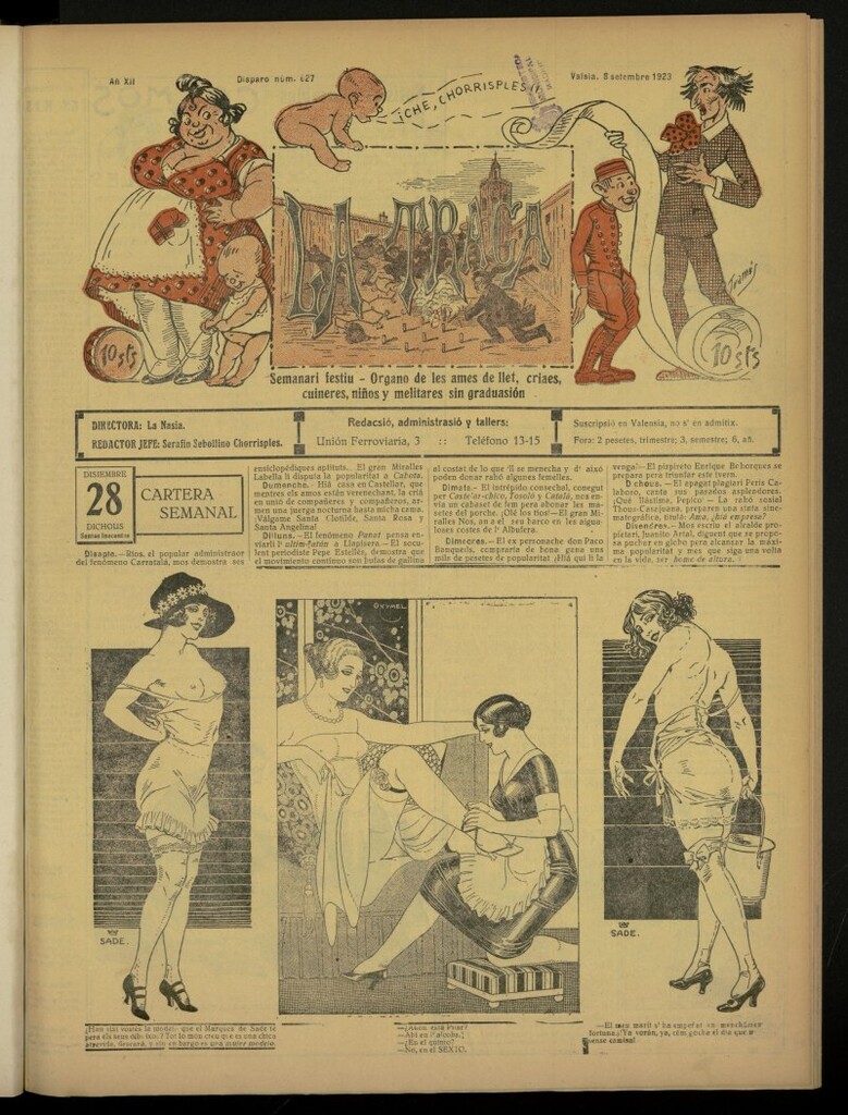 Miniatura de La Traca : semanari bilingüe festiu y lliterari de 8 de septiembre de 1923, nº 627