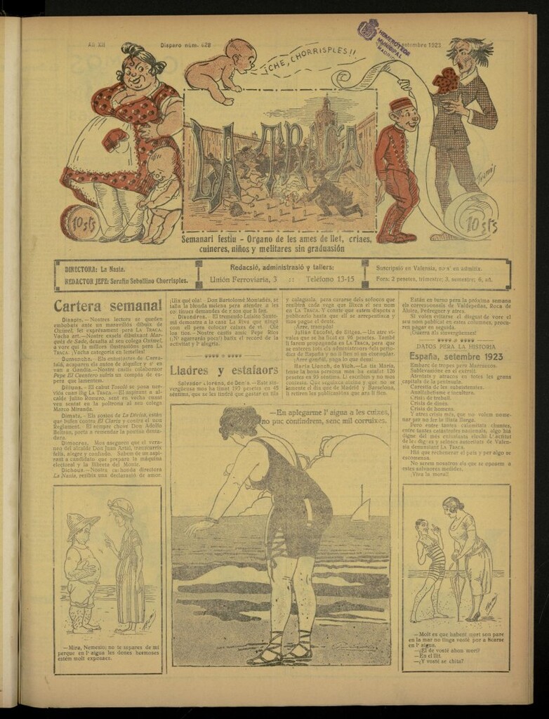 Miniatura de La Traca : semanari bilingüe festiu y lliterari de 17 de septiembre de 1923, nº 628