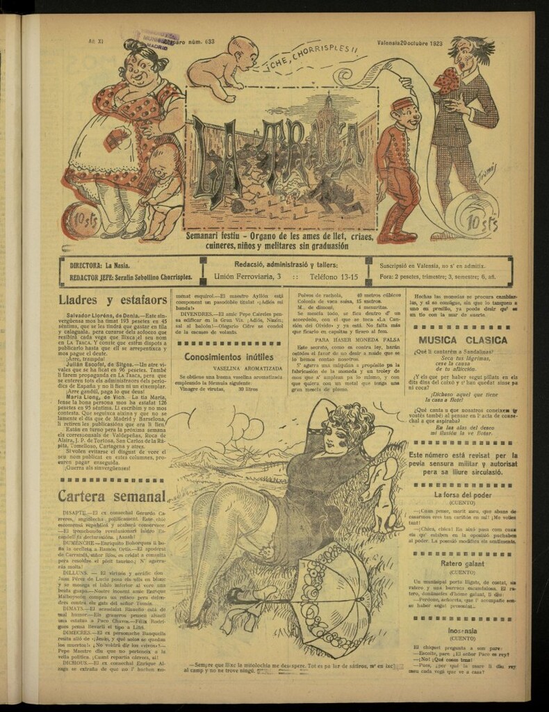 Miniatura de La Traca : semanari bilingüe festiu y lliterari de 20 de octubre de 1923, nº 633