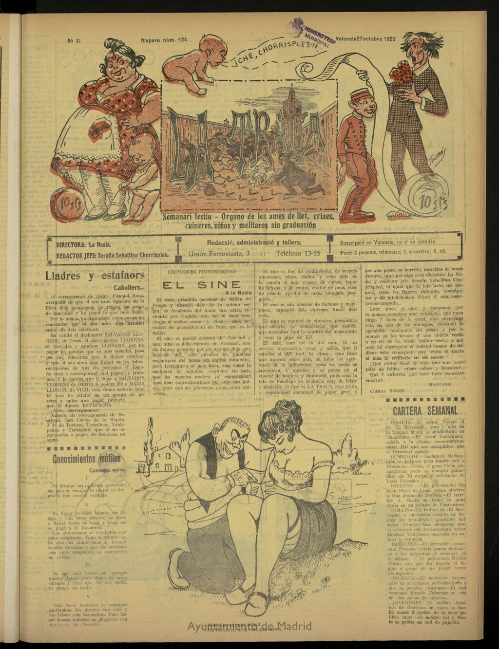 Miniatura de La Traca : semanari bilingüe festiu y lliterari de 27 de octubre de 1923, nº 634