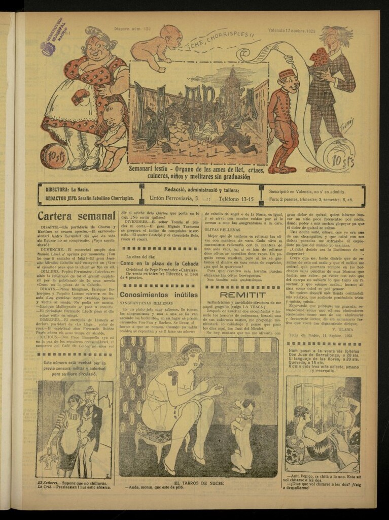 Miniatura de La Traca : semanari bilingüe festiu y lliterari de 17 de noviembre de 1923, nº 636