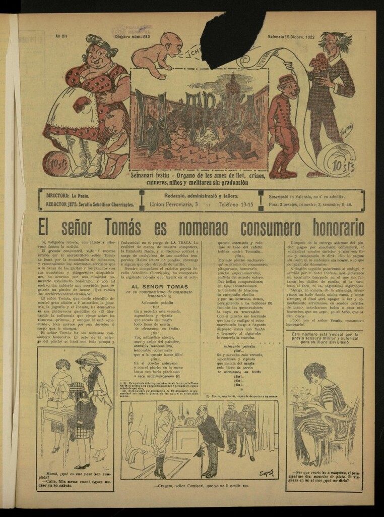 Miniatura de La Traca : semanari bilingüe festiu y lliterari de 15 de diciembre de 1923, nº 640