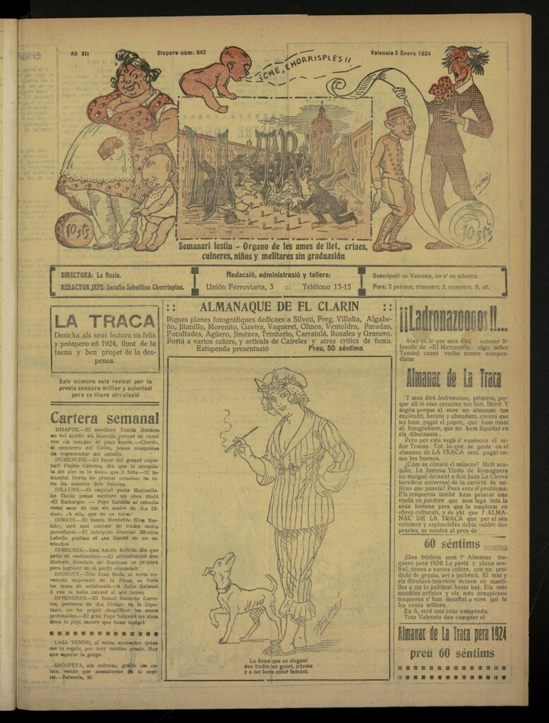Miniatura de La Traca : semanari bilingüe festiu y lliterari de 5 de enero de 1924, nº 643