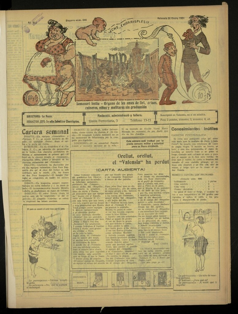 Miniatura de La Traca : semanari bilingüe festiu y lliterari de 26 de enero de 1924, nº 646