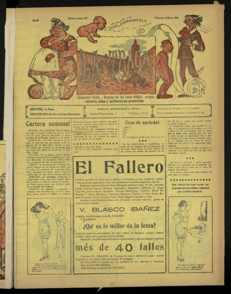 Miniatura de La Traca : semanari bilingüe festiu y lliterari de 8 de marzo de 1924, nº 651
