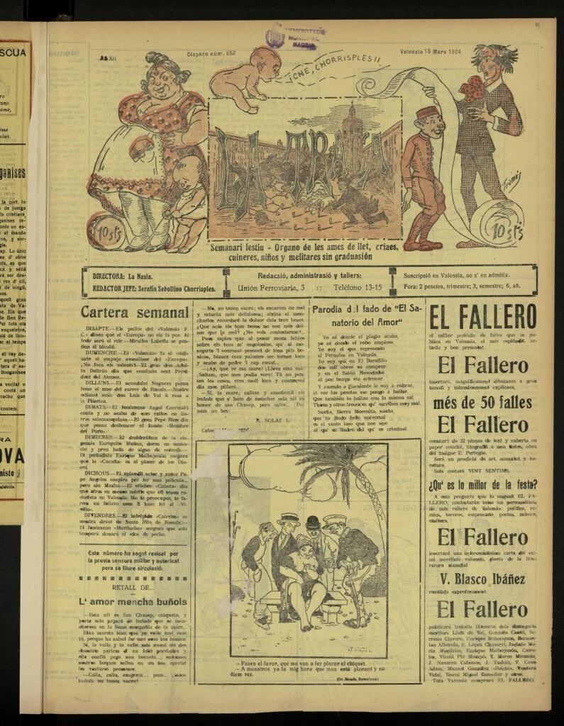 Miniatura de La Traca : semanari bilingüe festiu y lliterari de 15 de marzo de 1924, nº 652