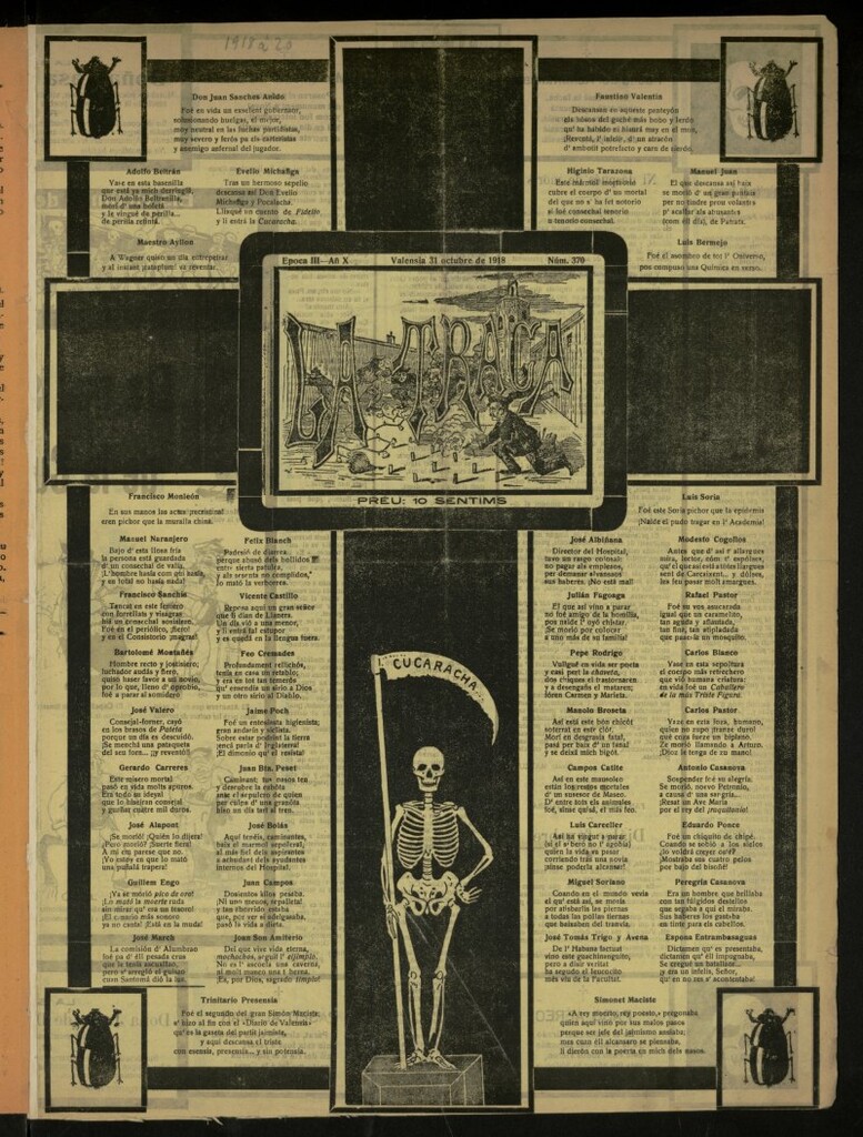 Miniatura de La Traca : semanari bilingüe festiu y lliterari, de 31 de octubre de 1918, nº 370