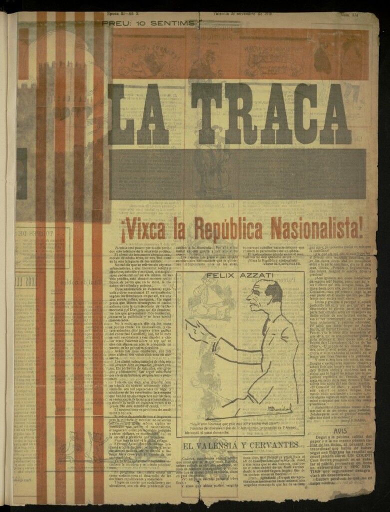 Miniatura de La Traca : semanari bilingüe festiu y lliterari, 28 de noviembre de 1918, nº 374