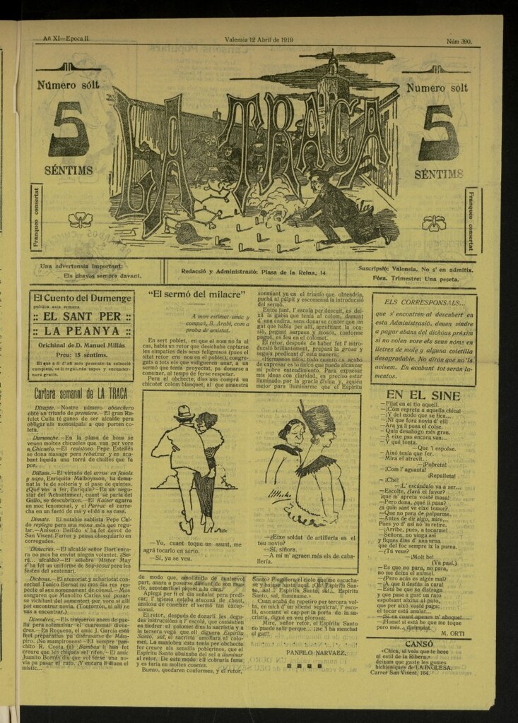 Miniatura de La Traca : semanari bilingüe festiu y lliterari, de 12 de abril de 1919, nº 390