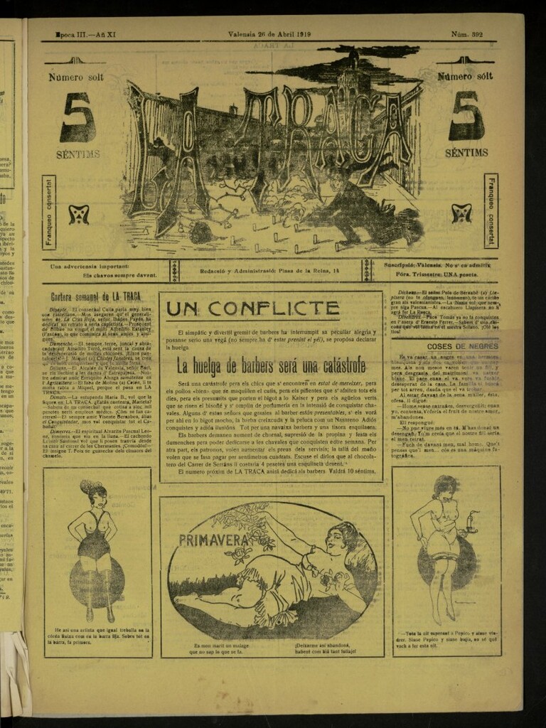Miniatura de La Traca : semanari bilingüe festiu y lliterari, de 26 de abril de 1919, nº 392