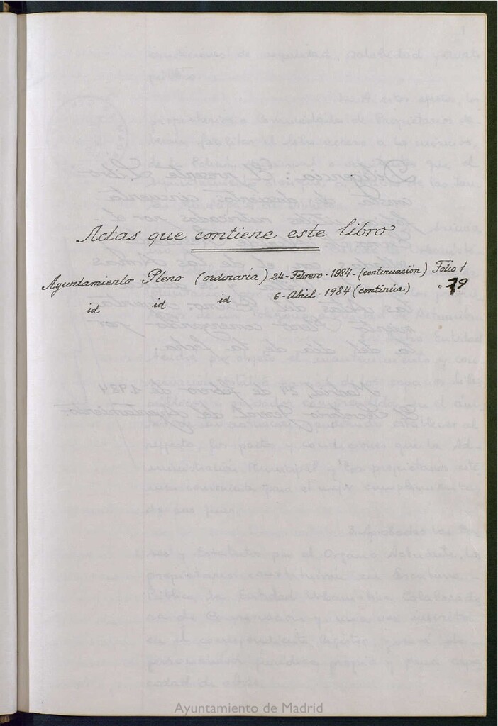 Miniatura de Actas de acuerdos del Pleno del Ayuntamiento. Tomo 1 del año 1984 (24 febrero a 6 abril)