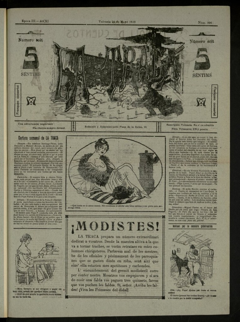 Miniatura de La Traca : semanari bilingüe festiu y lliterari, de 24 de mayo de 1919, nº 396