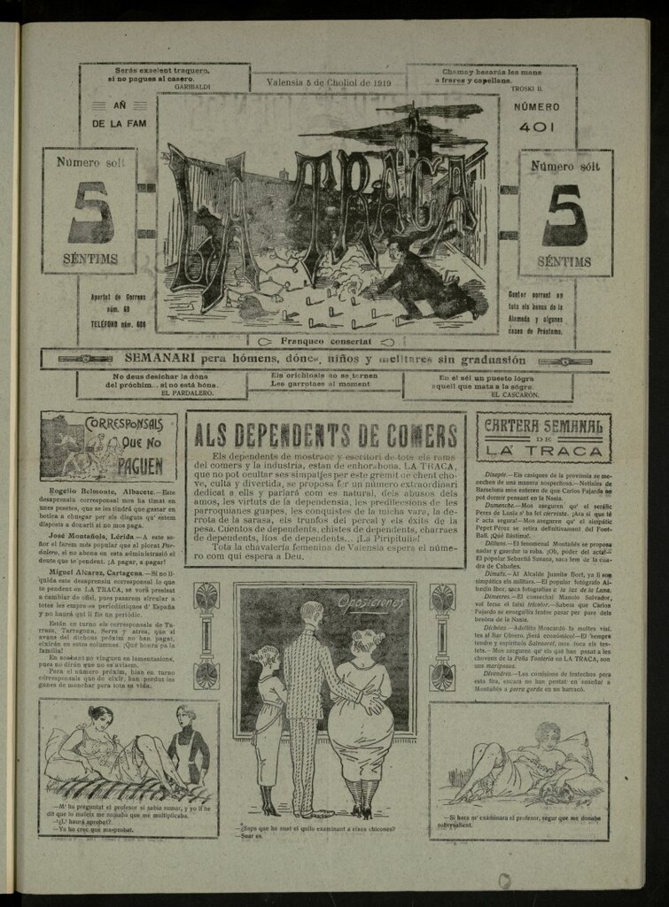 Miniatura de La Traca : semanari bilingüe festiu y lliterari, de 5 de julio de 1919, nº 401