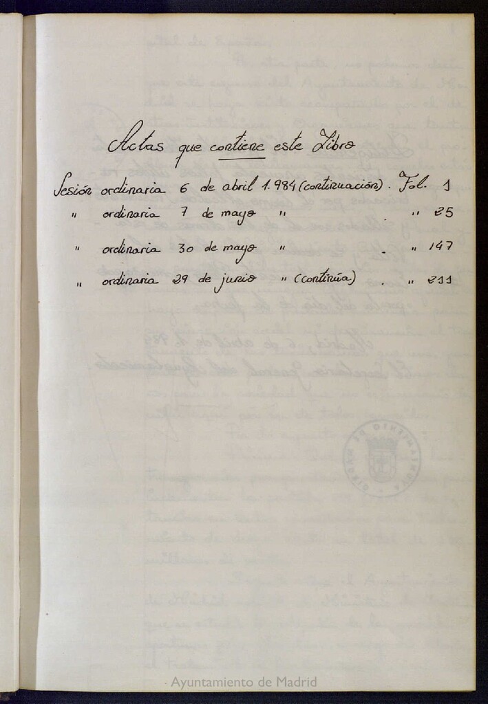 Miniatura de Actas de acuerdos del Pleno del Ayuntamiento. Tomo 2 del año 1984 (6 abril a 29 junio)