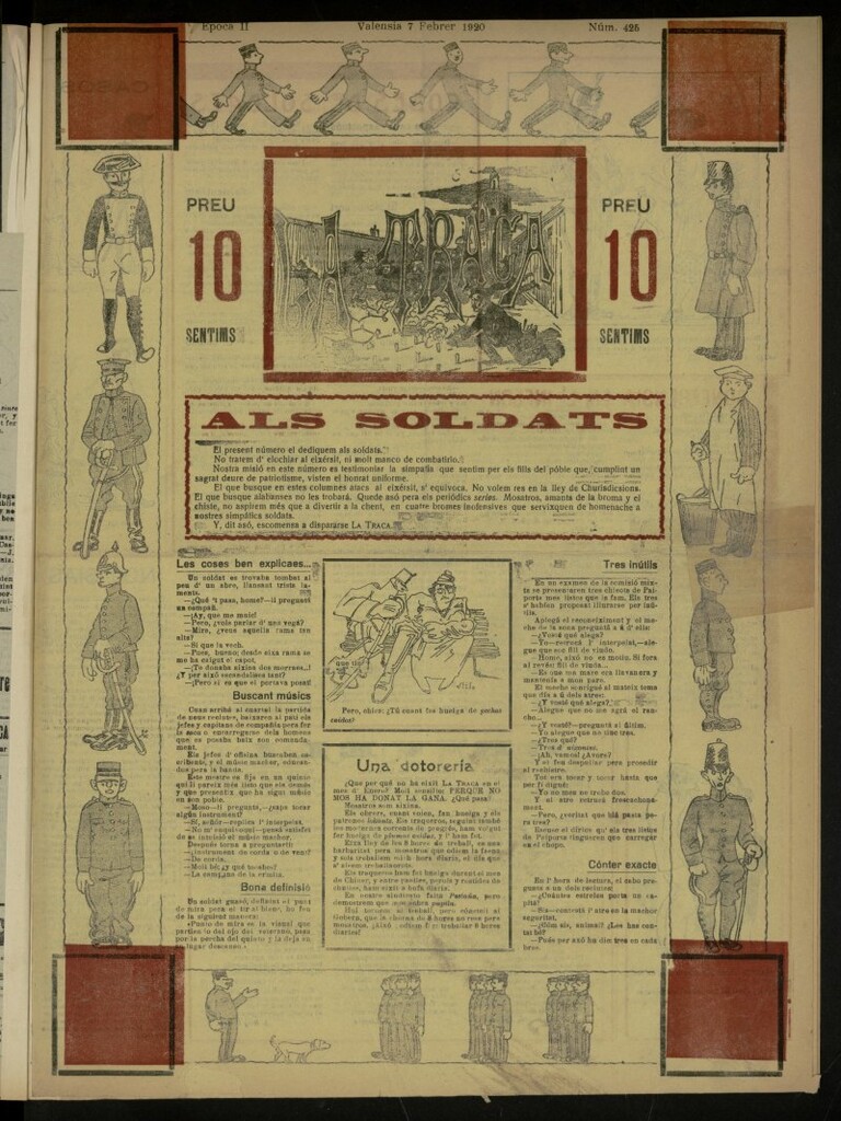 Miniatura de La Traca : semanari bilingüe festiu y lliterari, de 7 de febrero de 1920, nº 425