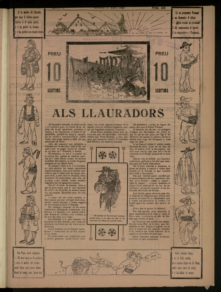 Miniatura de La Traca : semanari bilingüe festiu y lliterari, de 17 de abril de 1920, nº 433