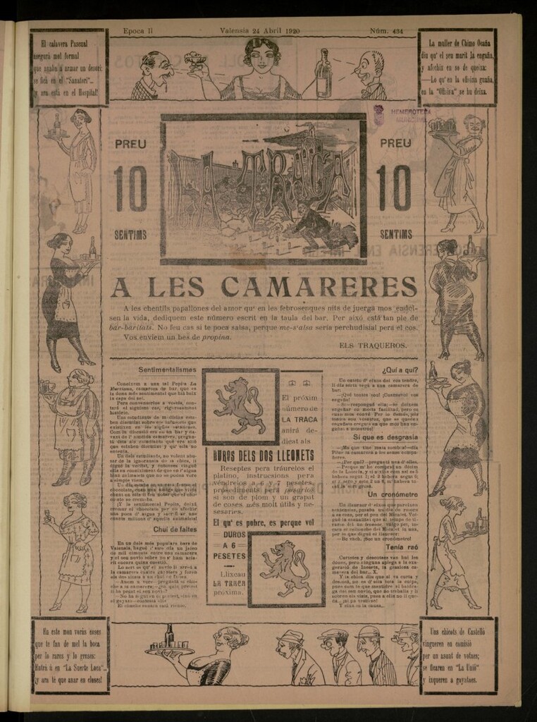 Miniatura de La Traca : semanari bilingüe festiu y lliterari, de 24 de abril de 1920, nº 434