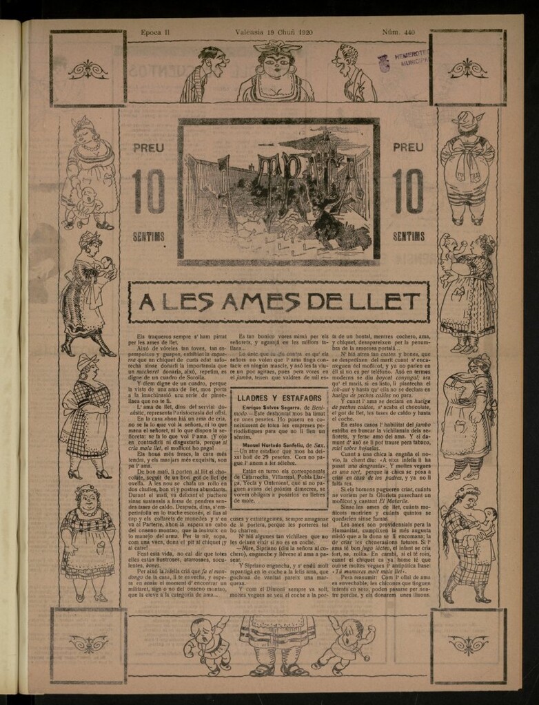 Miniatura de La Traca : semanari bilingüe festiu y lliterari, de 19 de junio de 1920, nº 440