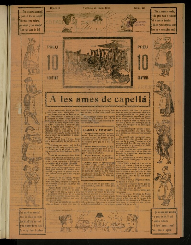 Miniatura de La Traca : semanari bilingüe festiu y lliterari, de 26 de junio de 1920, nº 441