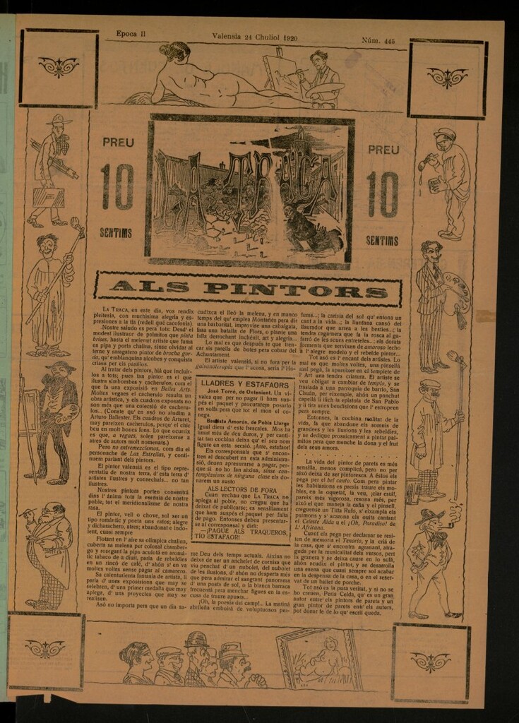 Miniatura de La Traca : semanari bilingüe festiu y lliterari, de 24 de julio de 1920, nº 445