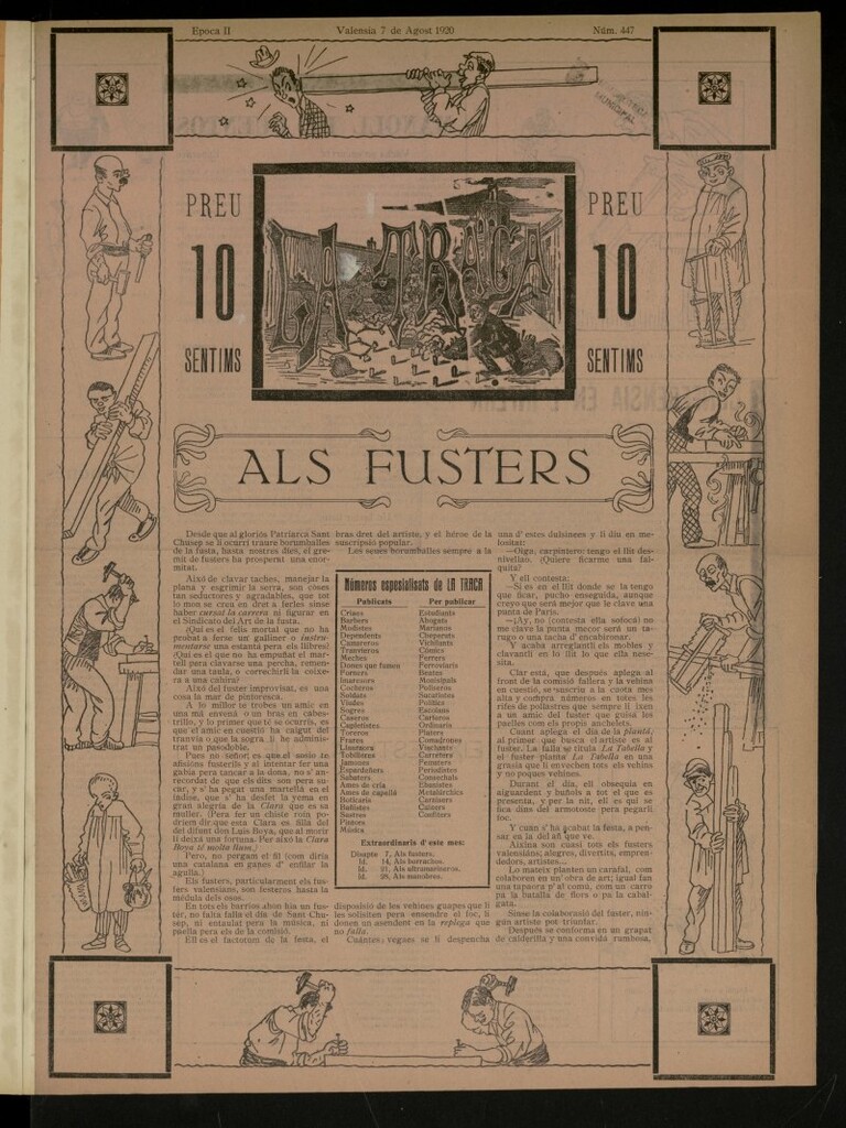 Miniatura de La Traca : semanari bilingüe festiu y lliterari, de 7 de agosto de 1920, nº 447