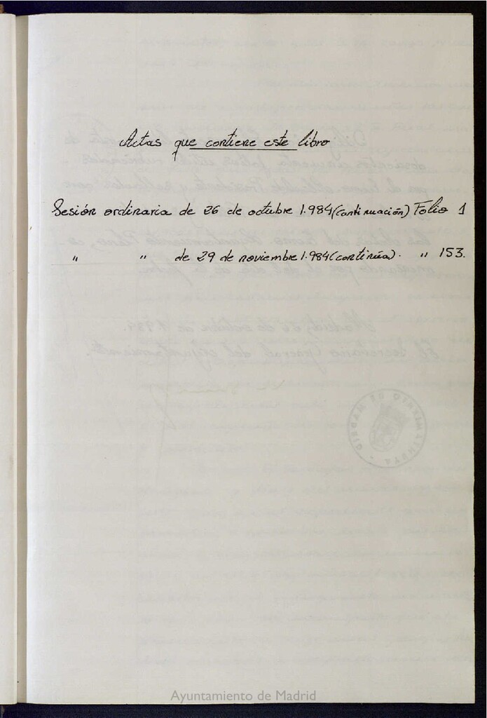 Miniatura de Actas de acuerdos del Pleno del Ayuntamiento. Tomo 6 del año 1984 (26 octubre a 29 noviembre)