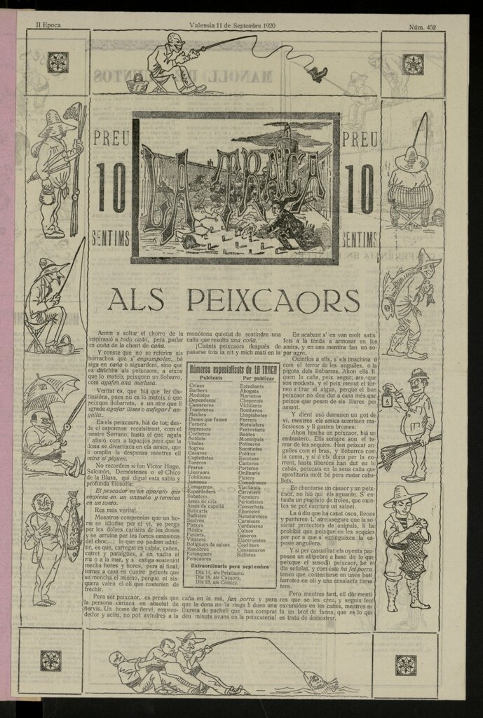 Miniatura de La Traca : semanari bilingüe festiu y lliterari, de 11 de septiembre de 1920, nº 452
