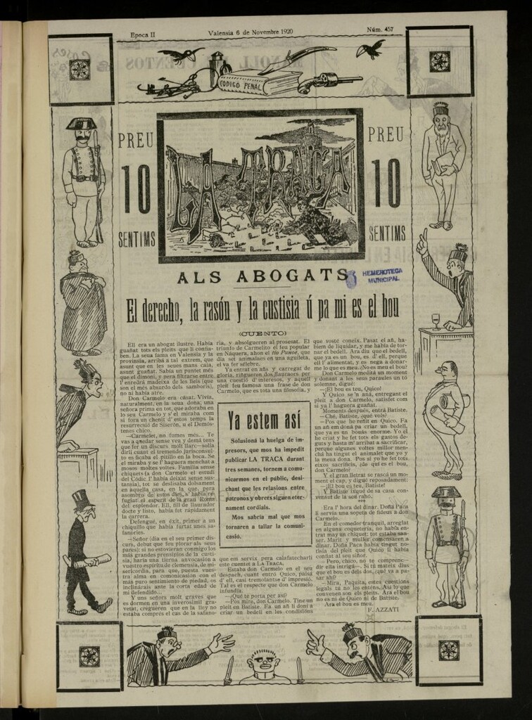 Miniatura de La Traca : semanari bilingüe festiu y lliterari, de 6 de noviembre de 1920, nº 457