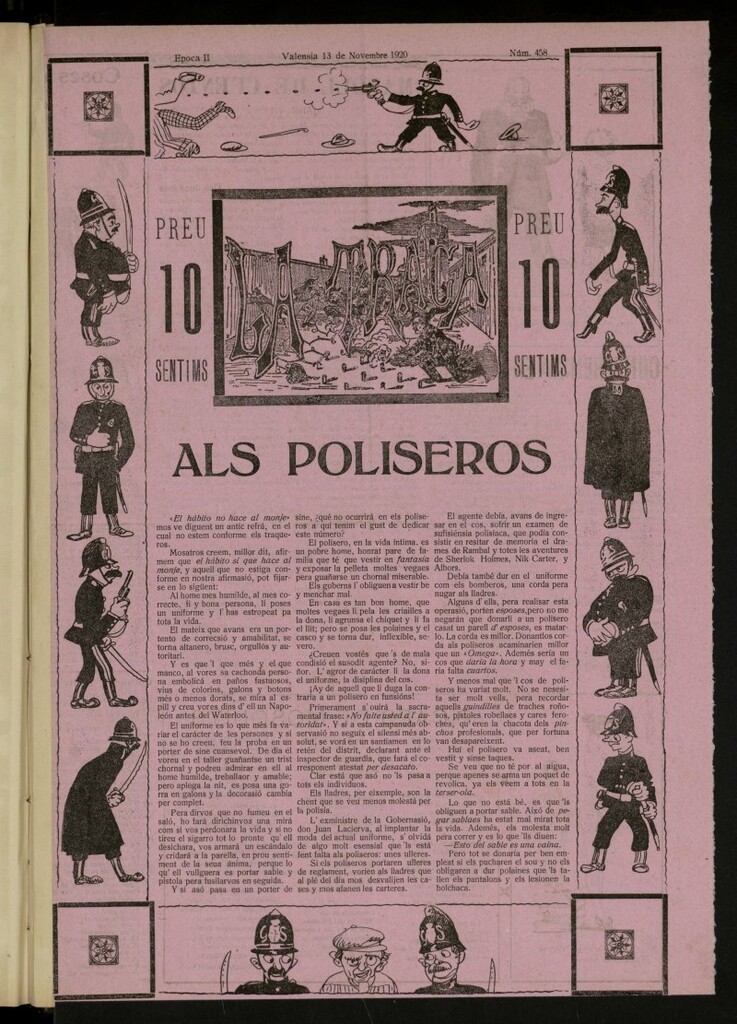 Miniatura de La Traca : semanari bilingüe festiu y lliterari, de 13 de noviembre de 1920, nº 458