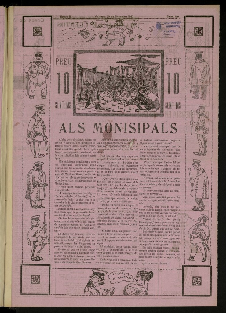 Miniatura de La Traca : semanari bilingüe festiu y lliterari, de 20 de noviembre de 1920, nº 459
