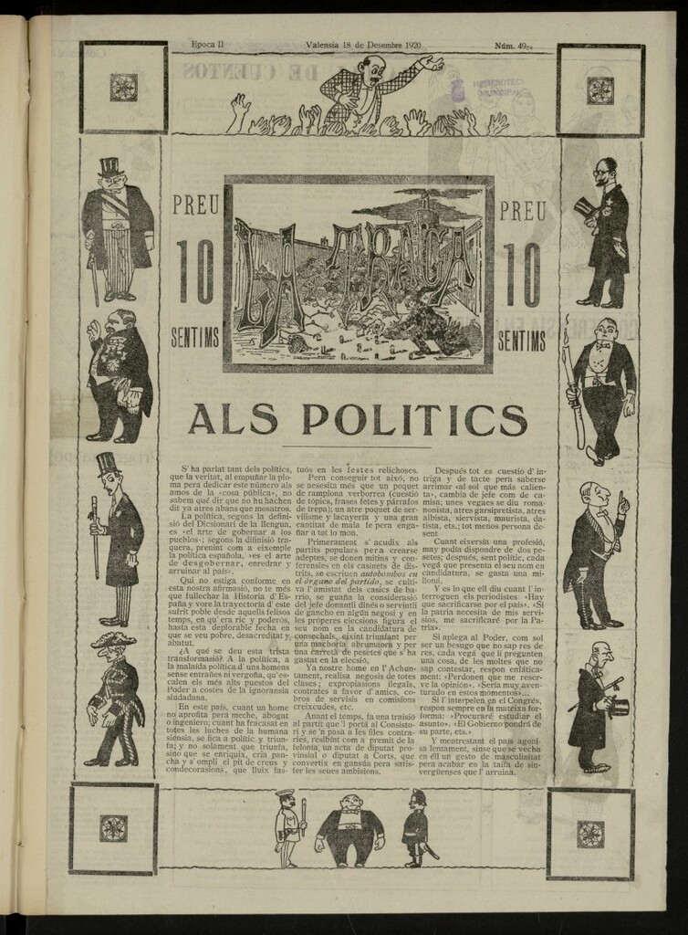 Miniatura de La Traca : semanari bilingüe festiu y lliterari, de 18 de diciembre de 1920, nº 492, [sic]