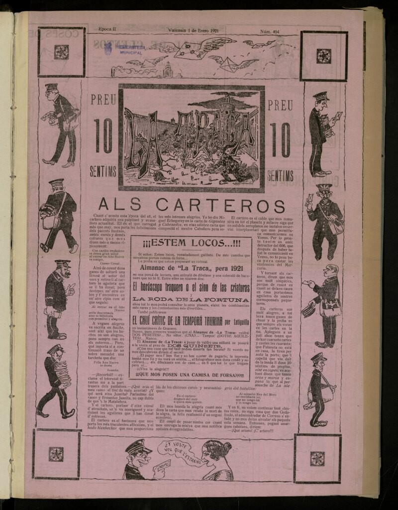 Miniatura de La Traca : semanari bilingüe festiu y lliterari, de 1 de enero de 1921, nº 494