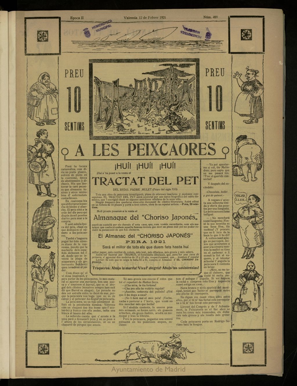 Miniatura de La Traca : semanari bilingüe festiu y lliterari, de 12 de febrero de 1921, nº 499