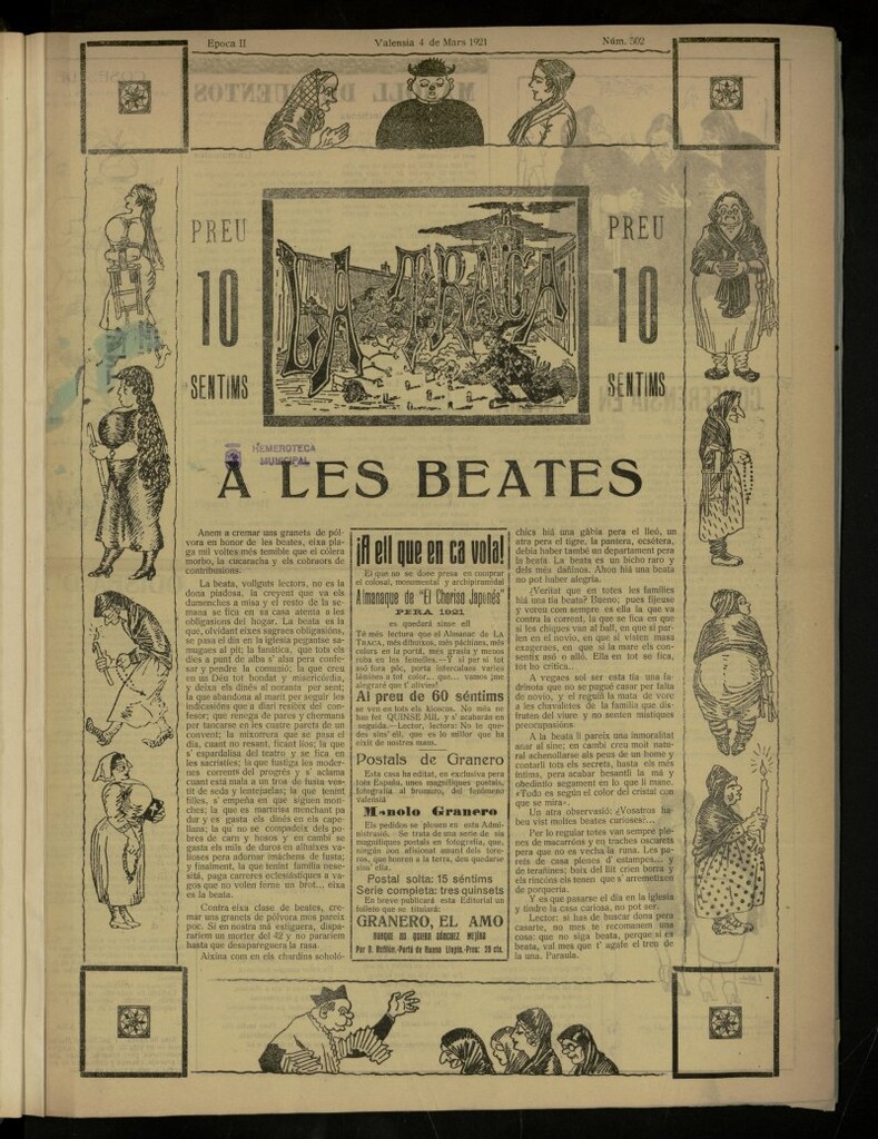 Miniatura de La Traca : semanari bilingüe festiu y lliterari, de 4 de marzo de 1921, nº 502