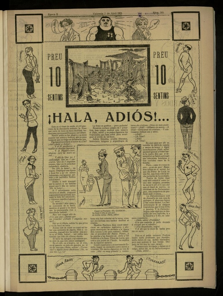 Miniatura de La Traca : semanari bilingüe festiu y lliterari, de 2 de abril de 1921, nº 505