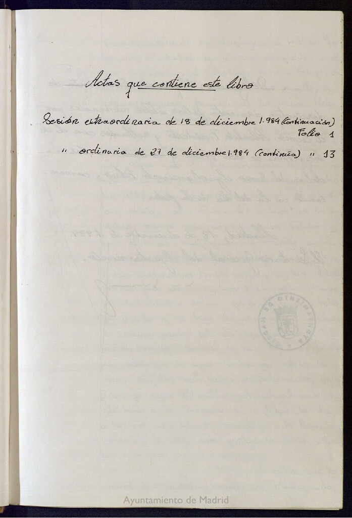 Miniatura de Actas de acuerdos del Pleno del Ayuntamiento. Tomo 8 del año 1984 (18 a 27 diciembre)