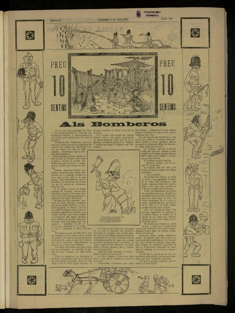 Miniatura de La Traca : semanari bilingüe festiu y lliterari, de 9 de abril de 1921, nº 506