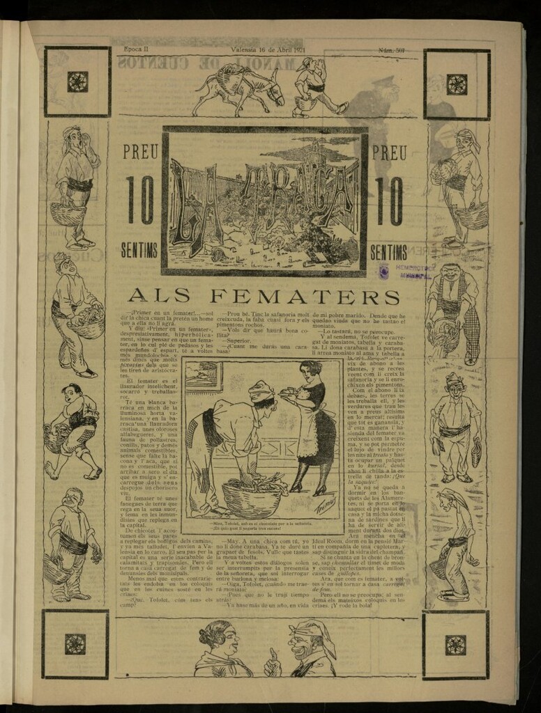Miniatura de La Traca : semanari bilingüe festiu y lliterari, de 16 de abril de 1921, nº 507