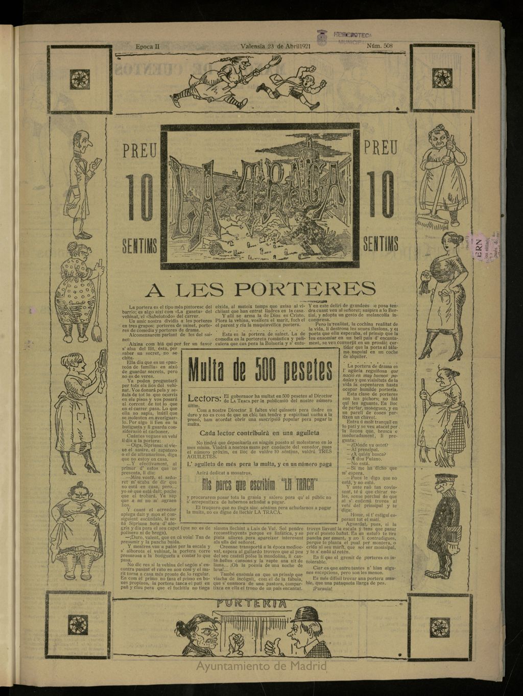 Miniatura de La Traca : semanari bilingüe festiu y lliterari, de 23 de abril de 1921, nº 508