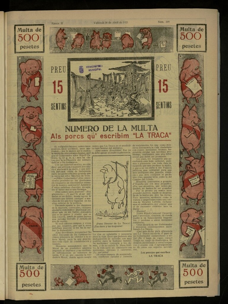 Miniatura de La Traca : semanari bilingüe festiu y lliterari, de 30 de abril de 1921, nº 509
