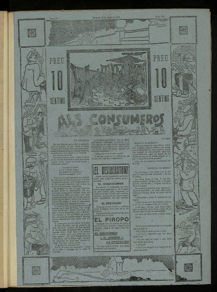 Miniatura de La Traca : semanari bilingüe festiu y lliterari, de 11 de junio de 1921, nº 515