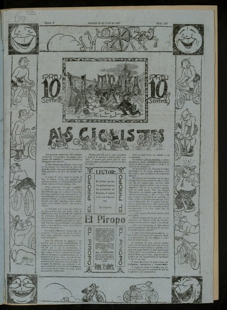 Miniatura de La Traca : semanari bilingüe festiu y lliterari, de 25 de junio de 1921, nº 517