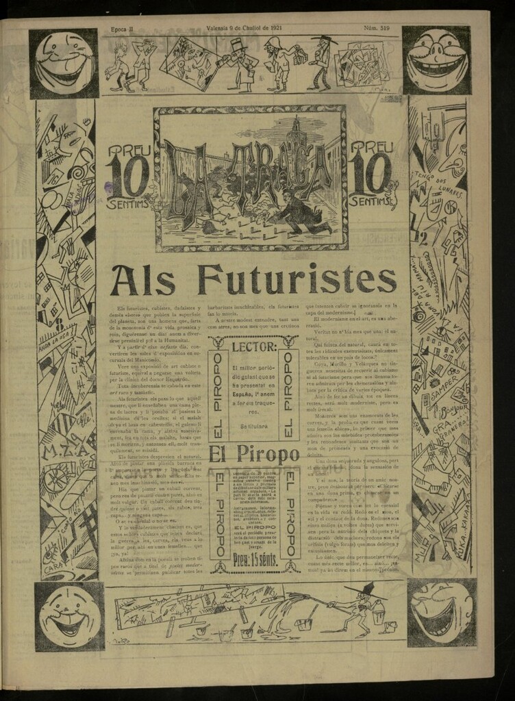 Miniatura de La Traca : semanari bilingüe festiu y lliterari, de 9 de julio de 1921, nº 519