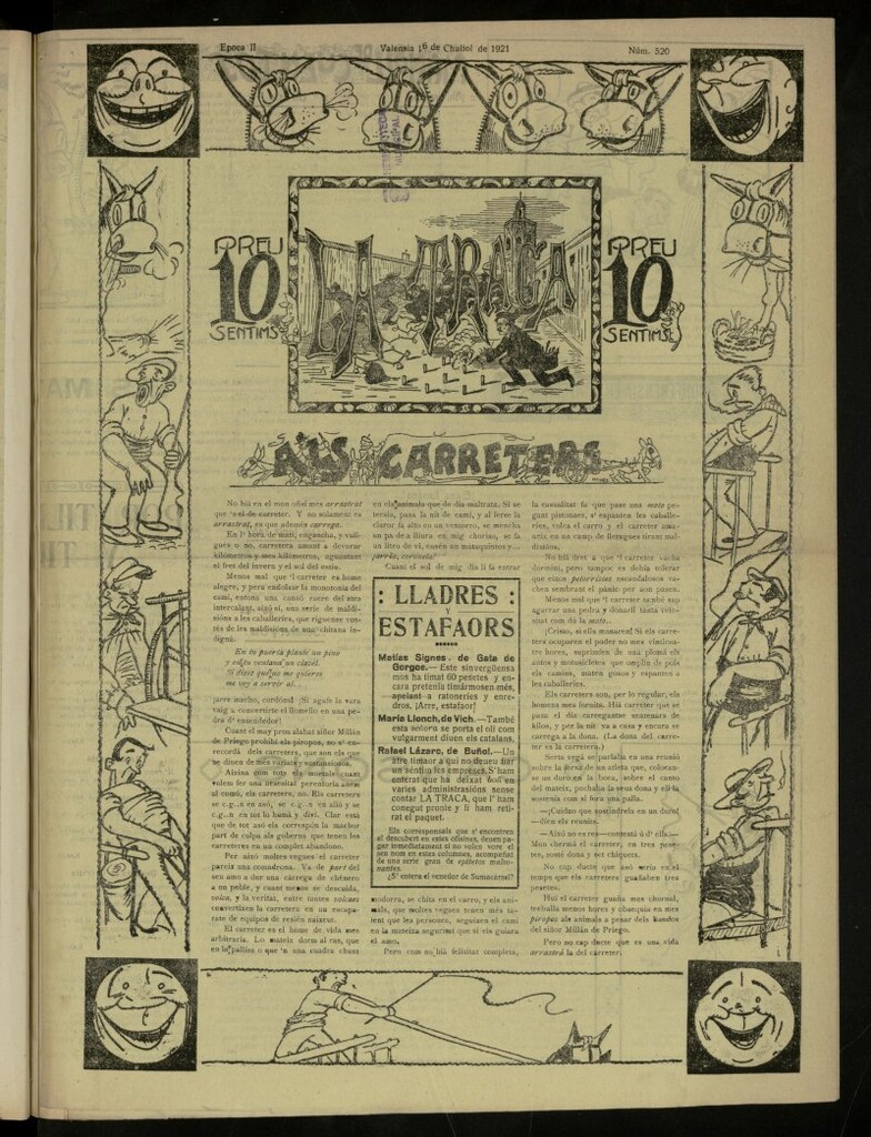 Miniatura de La Traca : semanari bilingüe festiu y lliterari, de 16 de julio de 1921, nº 520