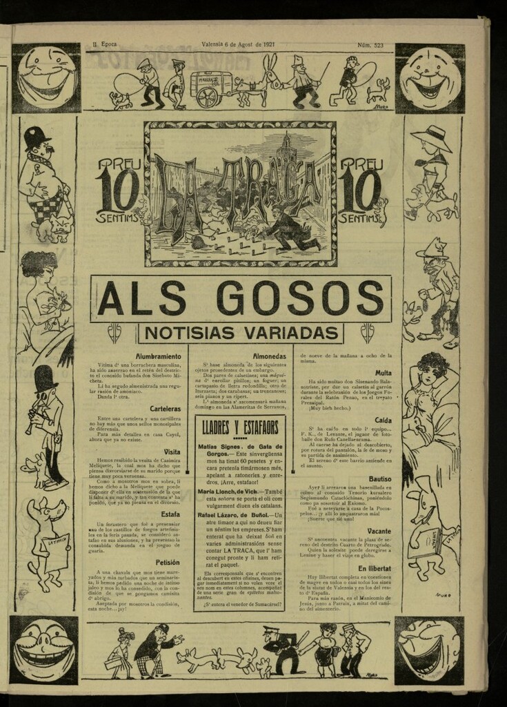 Miniatura de La Traca : semanari bilingüe festiu y lliterari, de 6 de agosto de 1921, nº 523