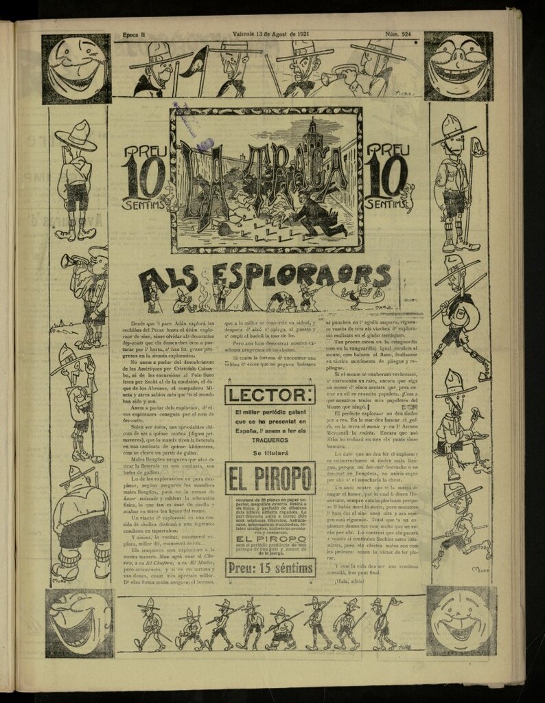Miniatura de La Traca : semanari bilingüe festiu y lliterari, de 13 de agosto de 1921, nº 524