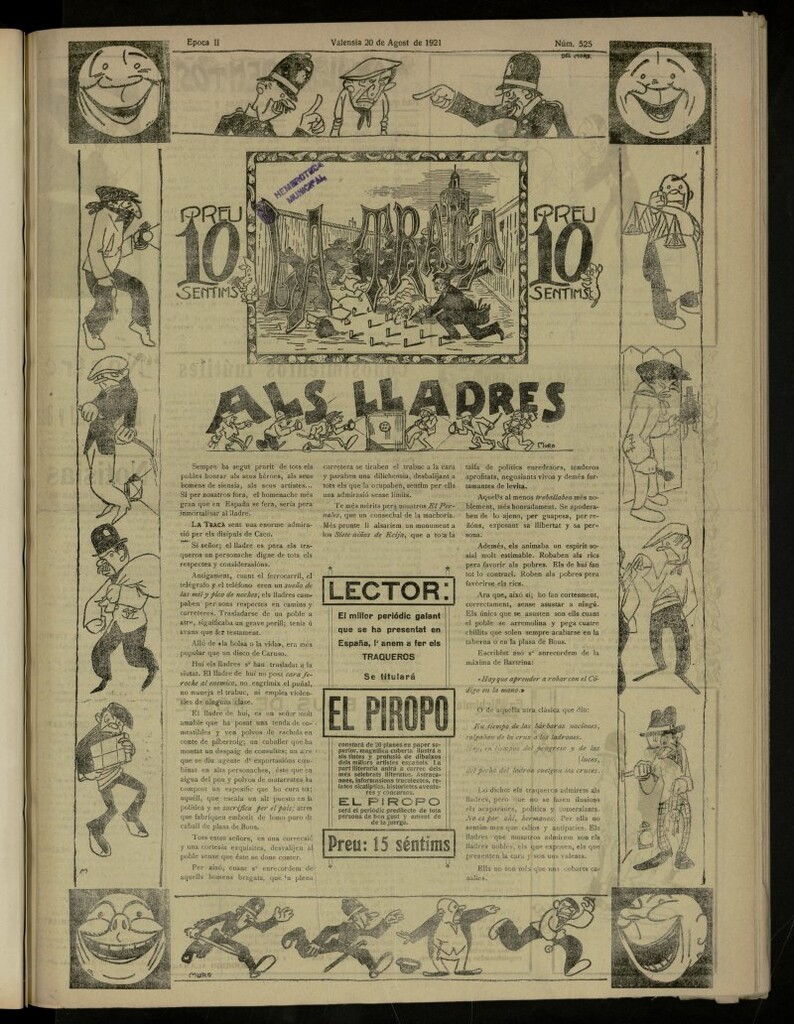 Miniatura de La Traca : semanari bilingüe festiu y lliterari, de 20 de agosto de 1921, nº 525
