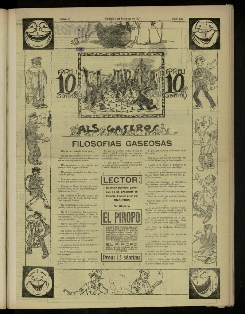 Miniatura de La Traca : semanari bilingüe festiu y lliterari, de 3 de septiembre de 1921, nº 527