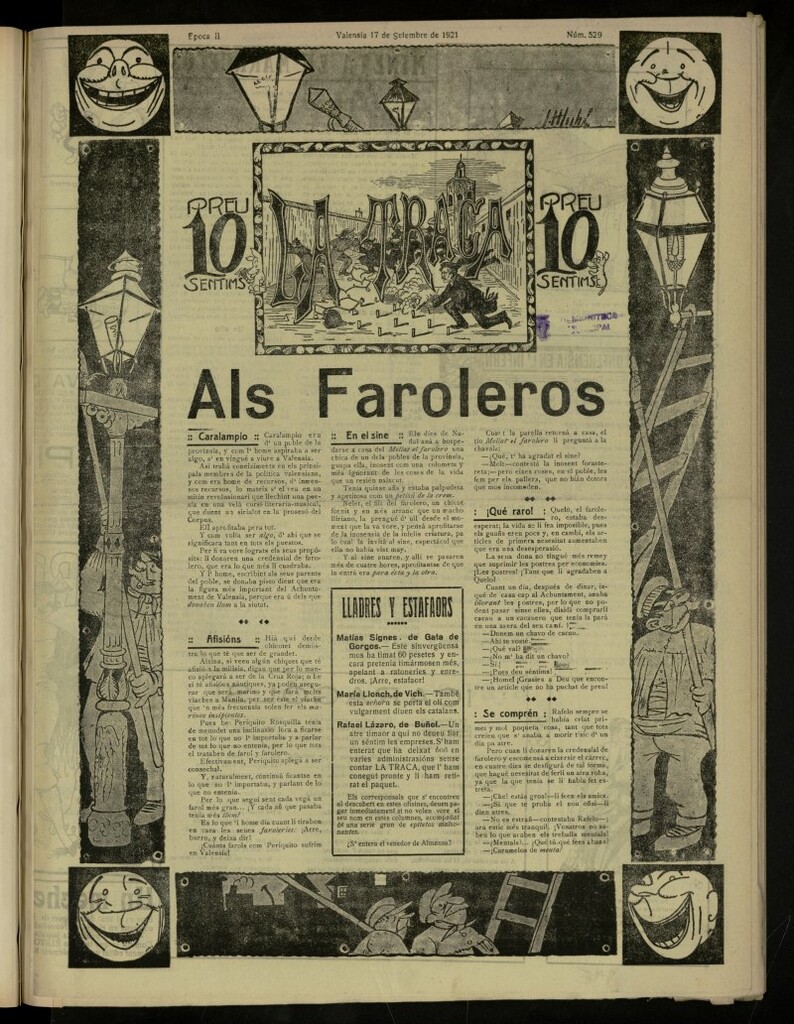 Miniatura de La Traca : semanari bilingüe festiu y lliterari, de 17 de septiembre de 1921, nº 529